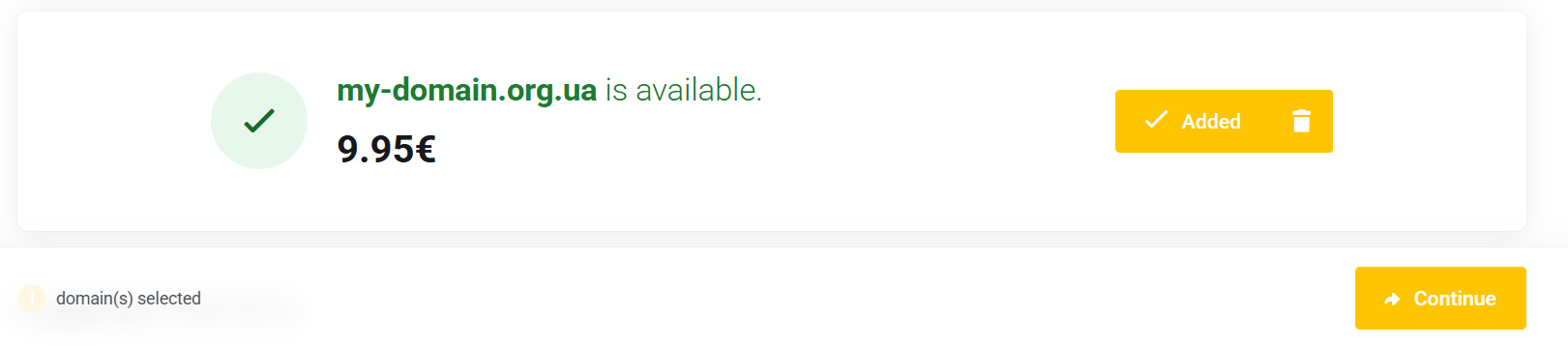 Domain added to the order
