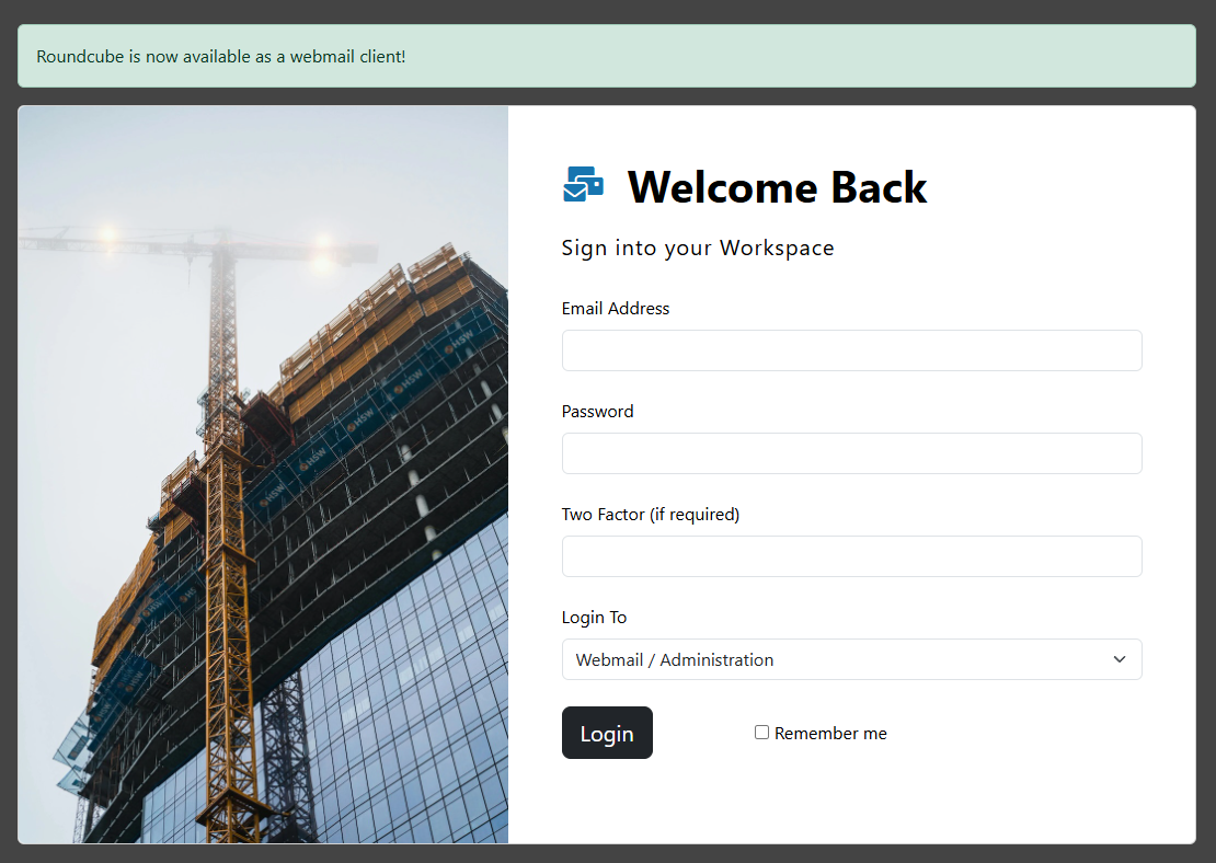 Workspace webmail login screen