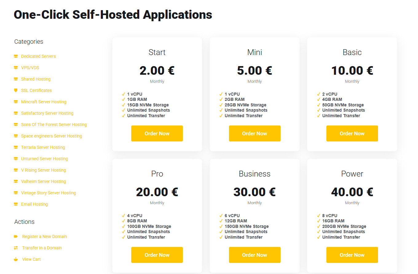 Сторінка вибору плану AVA HOST з доступними планами Cloud Apps