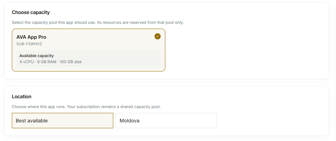Capacity pool and deployment-location selection