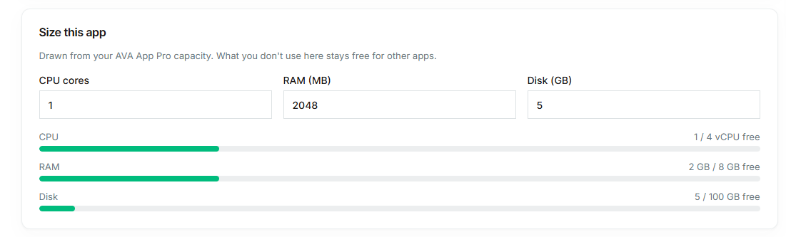 CPU, RAM, and disk allocation controls